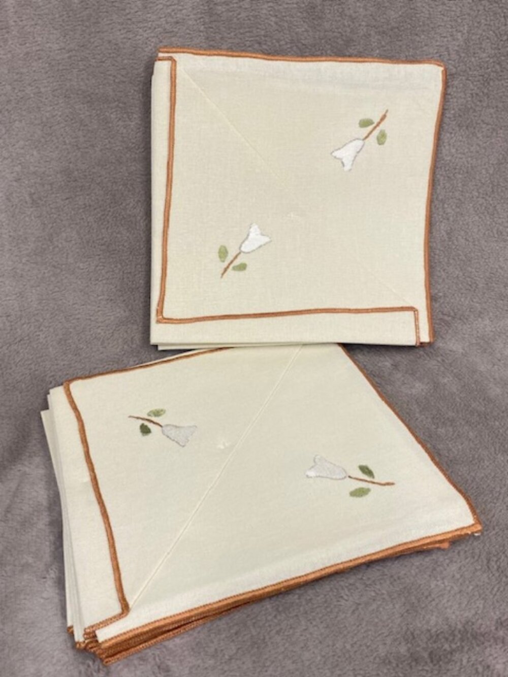 Vintage Embroidered Linen? Napkins Set of 12. New. Floral MCM Cottage Farmhouse